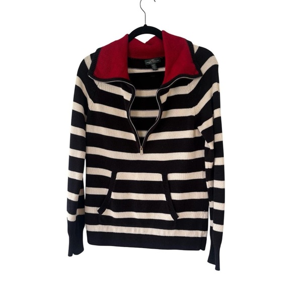 Ralph Lauren Black and White Striped Sweater with Red Collar - Picture 5 of 6